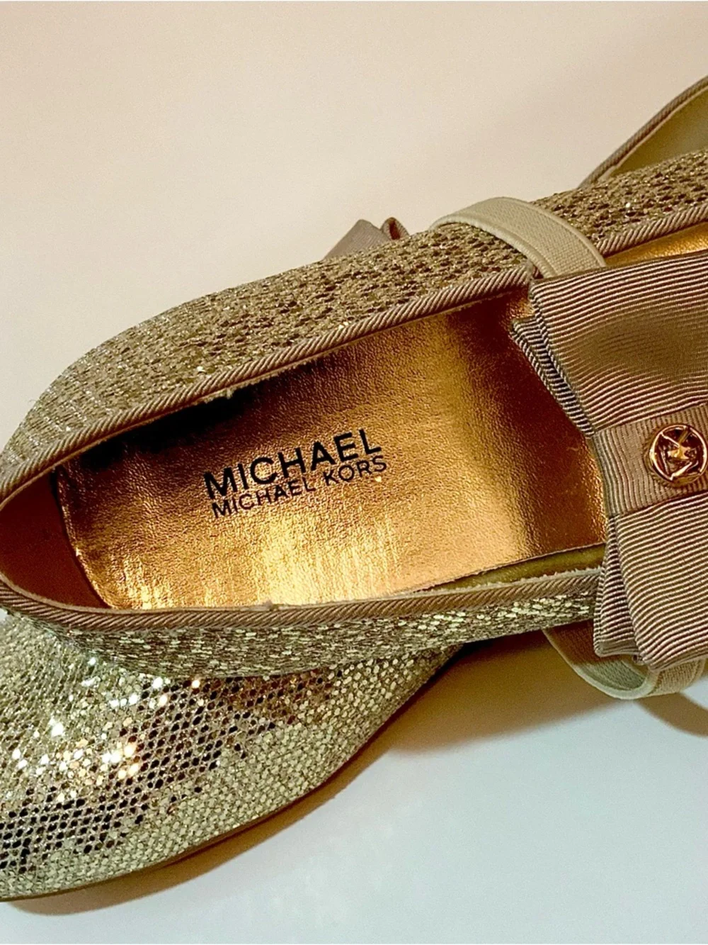 MICHAEL Michael Kors Kids Gold Sparkle Mary Jane Flats with Bow - Picture 8 of 11